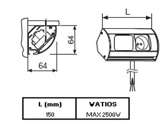 ORY ENCHUFE AUXILIAR PARA REGLETA 1 TT + INTERRUPTOR 150 MM 