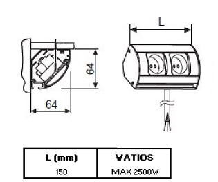 ORY ENCHUFE AUXILIAR PARA REGLETA 2 TT 150 MM 