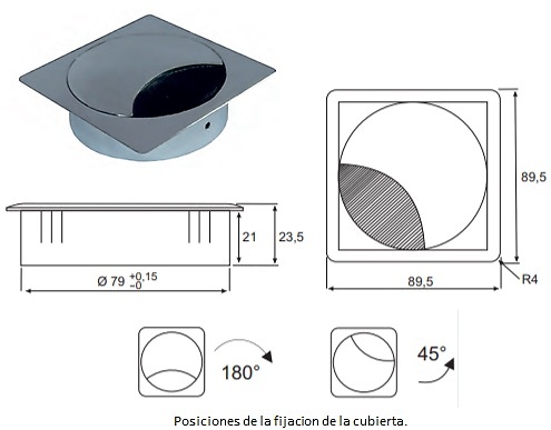 PASACABLES EXIT Q CUADRADO 89,5X89,5 MM ZAMAK 