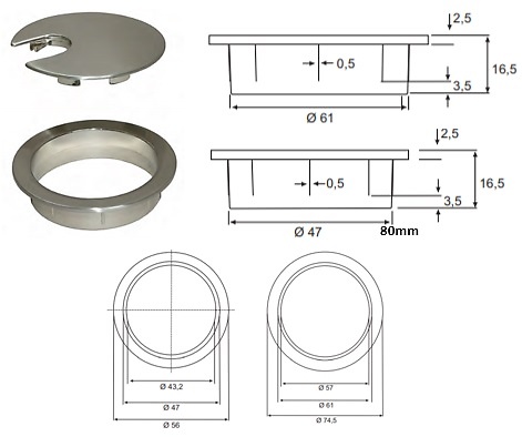 PASACABLES NFC ZAMAK EFECTO INOX 