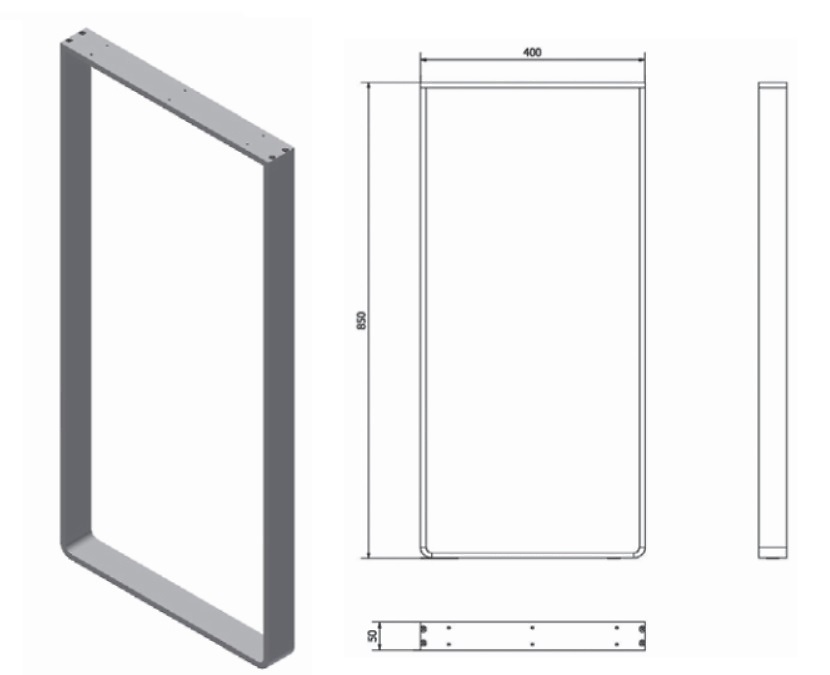 PATA MESA MOD. ARCO 1080/1100X400 MM PLETINA 50MM ALUMINIO PLATA MATE REGULABLE 