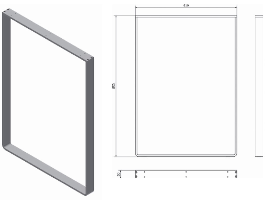 PATA MESA MOD. ARCO 850X610 MM TUBO 50MM ALUMINIO PLATA MATE 