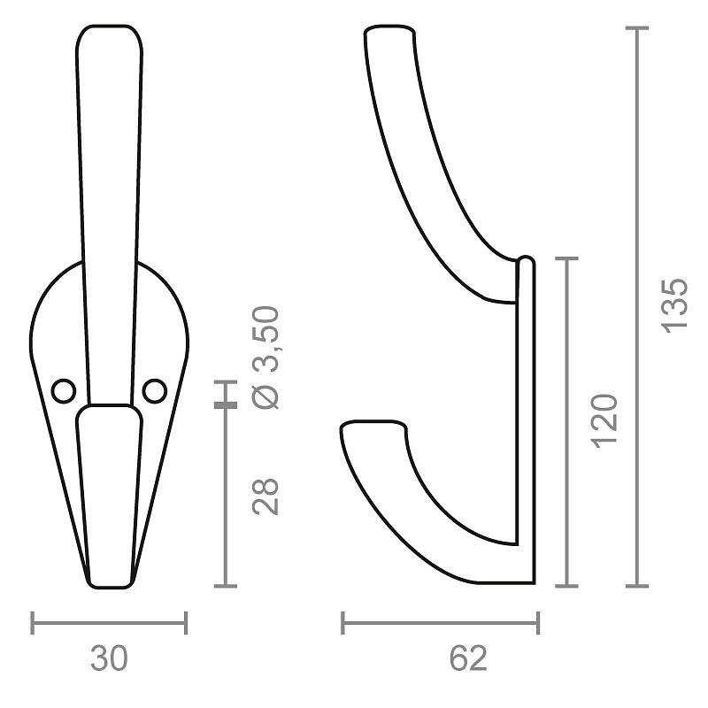 PERCHA DOBLE PER22 135x62mm 