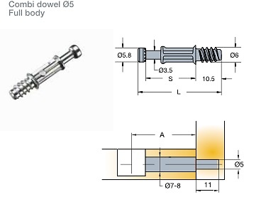 PERNOS COMBI DOWEL SYSTEM 5 24 mm 5 MM DOWEL 5MM FULL 10,5 MM 