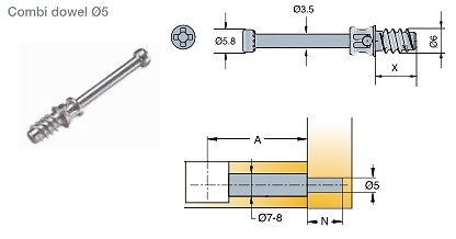 PERNOS COMBI DOWEL SYSTEM 5 34 mm 5 MM DOWEL 5mm 11 MM 