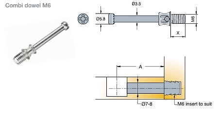 PERNOS COMBI DOWEL SYSTEM 5 34 mm M6 DOWEL M6 8 MM 