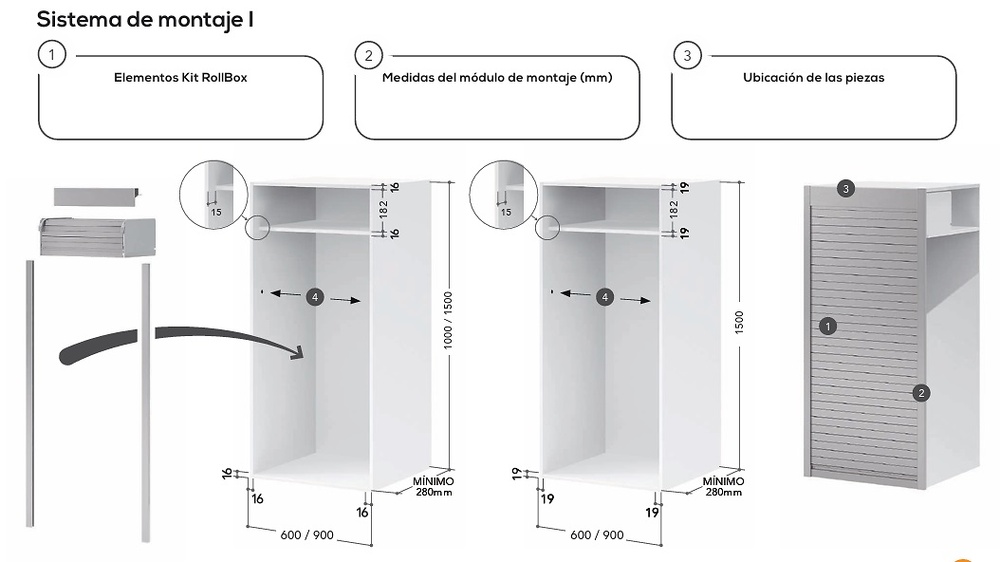 PERSIANA PVC EASYKIT ROLLBOX COSTADO MUEBLE 16 Y 19 MM 