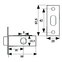 PICAPORTE TUBULAR CANTO CUADRADO PCT03 LATONADO 57,5 25 CUADRADO 58 ACERO 1 