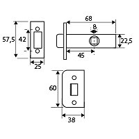 PICAPORTE TUBULAR CANTO CUADRADO PCT03 LATONADO 57,5 25 CUADRADO 68 ACERO 1 