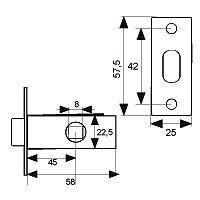 PICAPORTE TUBULAR CANTO CUADRADO PCT03 LATONADO 57,5 25 CUADRADO 68 ACERO 20 