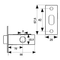 PICAPORTE TUBULAR CANTO CUADRADO PCT03 LATONADO 57,5 25 CUADRADO 96 ACERO 20 