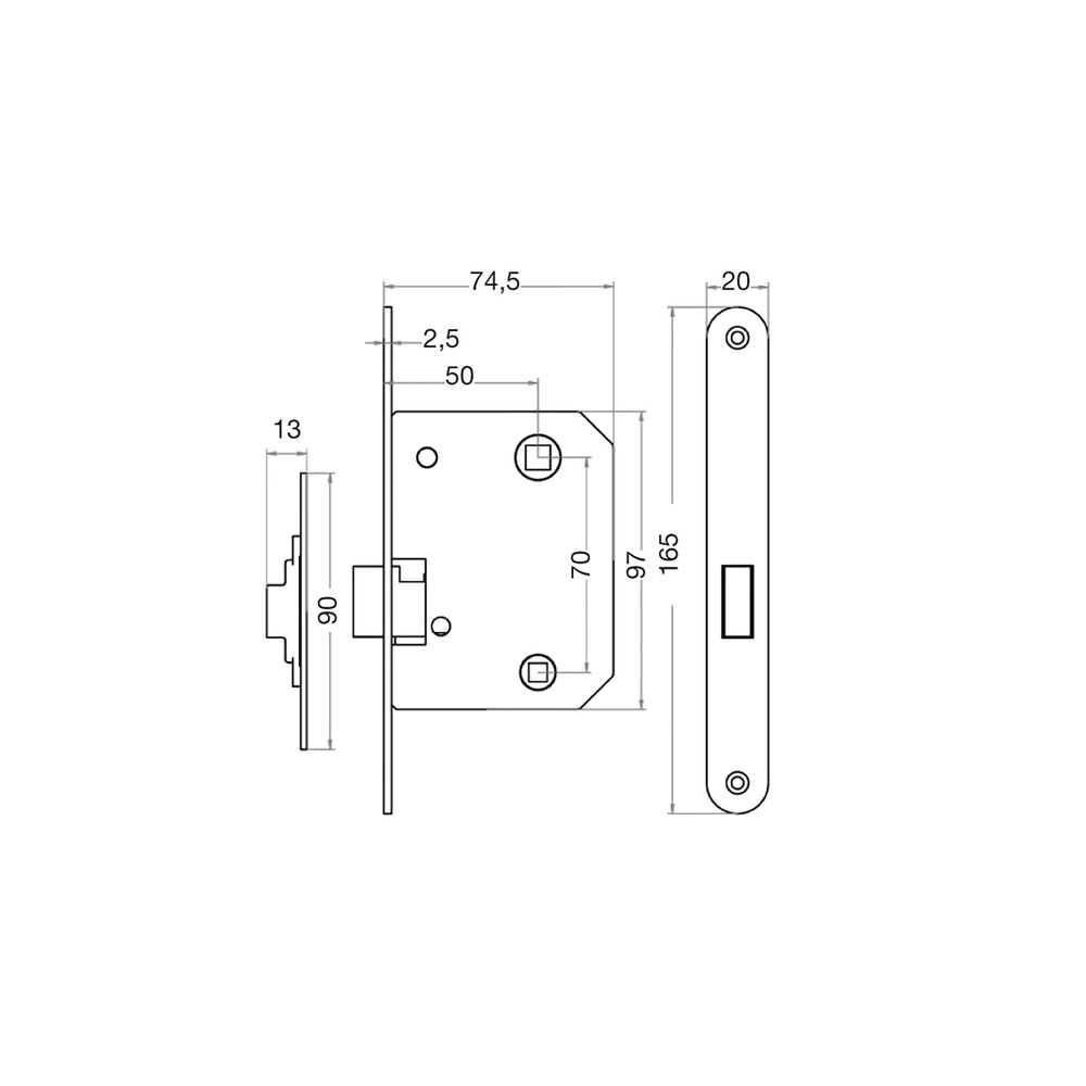 PICAPORTES DE CAJA MAGNÉTICOS AYR 819 CON BLOQUEO PARA MULETILLA DE DISTANCIA ENTRE CENTROS DE 70 MM 