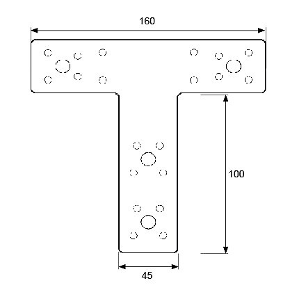 PLACA FORMA T PLC11 160x45x100mm ZINCADO ZINCADO 2,5 100 2,5 MM 160 ACERO 20 