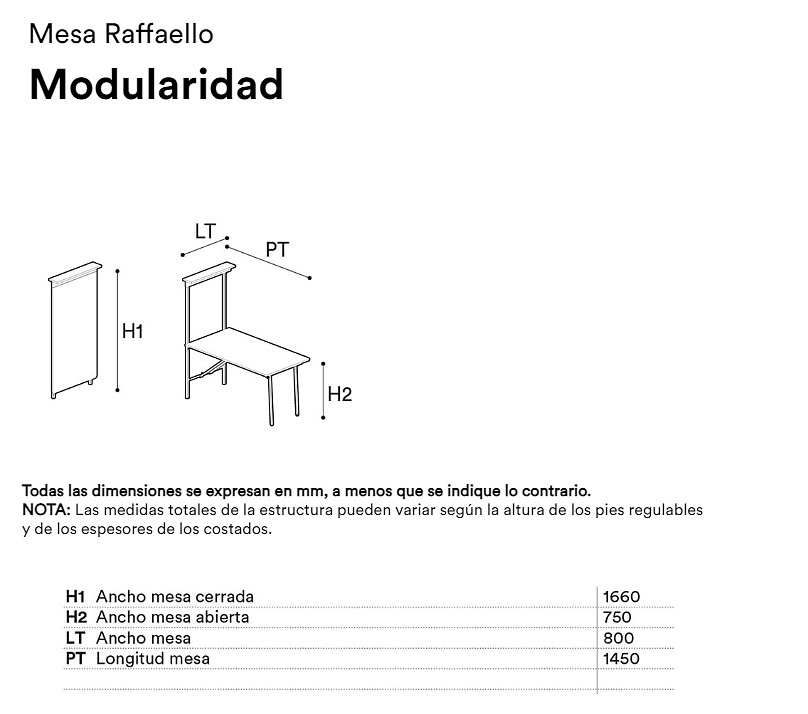 RAFFELLO ESTRUCTURA PARA MESA AUXILIAR ABATIBLE SOBREPUESTA 