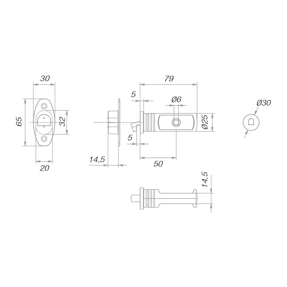 RECAMBIO CERRADURA6 MM HOOKY ZERO PARA PUERTA CORREDERA 