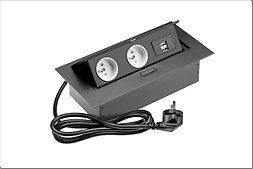 REGLETA PARA MESA DE TRABAJO 2X TOMAS CON TIERRA, 2XUSB, CABLE DE ALIMENTACIÓN CON ENCHUFE, NEGRO 