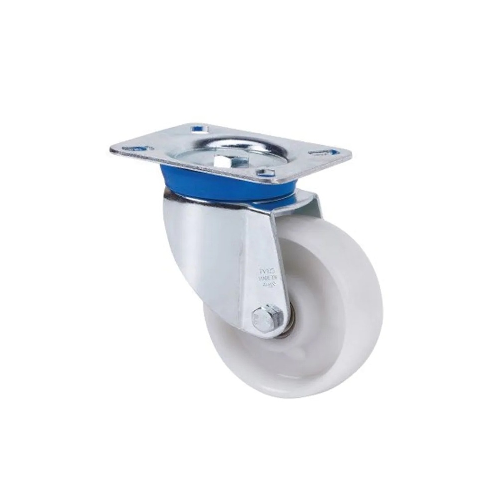 RUEDA INDUSTRIAL DE PLETINA GIRATORIA CON O SIN FRENO SERIE TV-TA CINCADO BRILLO/BLANCO 54 mm 51 x 51 mm 40 mm POLIAMIX/NYLON/ACERO SIN FRENO 30 kg 60 kg 60 MM 70 x 55 mm 84 mm CINCADO BRILLO/BLANCO POLIAMIX/NYLON/ACERO SIN FRENO 106 x 86 mm 124 mm 250 kg 80 MM CINCADO BRILLO/BLANCO POLIAMIX/NYLON/ACERO SIN FRENO 100 MM 106 x 86 mm 140 mm 300 kg CINCADO BRILLO/BLANCO POLIAMIX/NYLON/ACERO SIN FRENO 125 mm 139 x 110 mm 164 mm 350 kg CINCADO BRILLO/BLANCO POLIAMIX/NYLON/ACERO SIN FRENO 140 x 110 mm 150 mm 198 mm 250 kg CINCADO BRILLO/BLANCO POLIAMIX/NYLON/ACERO SIN FRENO 139 x 110 mm 200 mm 238 mm 600 kg CINCADO BRILLO/BLANCO POLIAMIX/NYLON/ACERO SIN FRENO 
