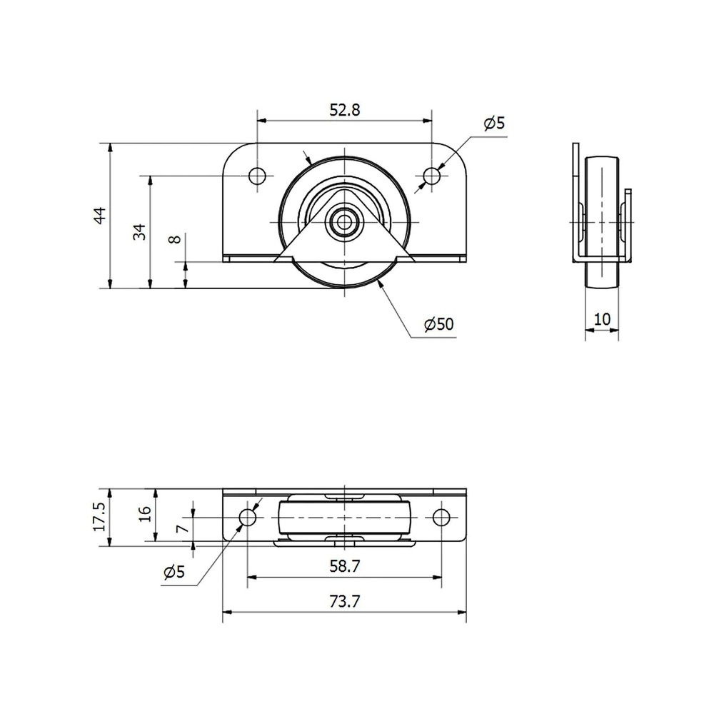 RUEDA PARA MUEBLE SEMI ENCASTRADA DE Ø40 MM. ANGULO SERIE N-PGI 