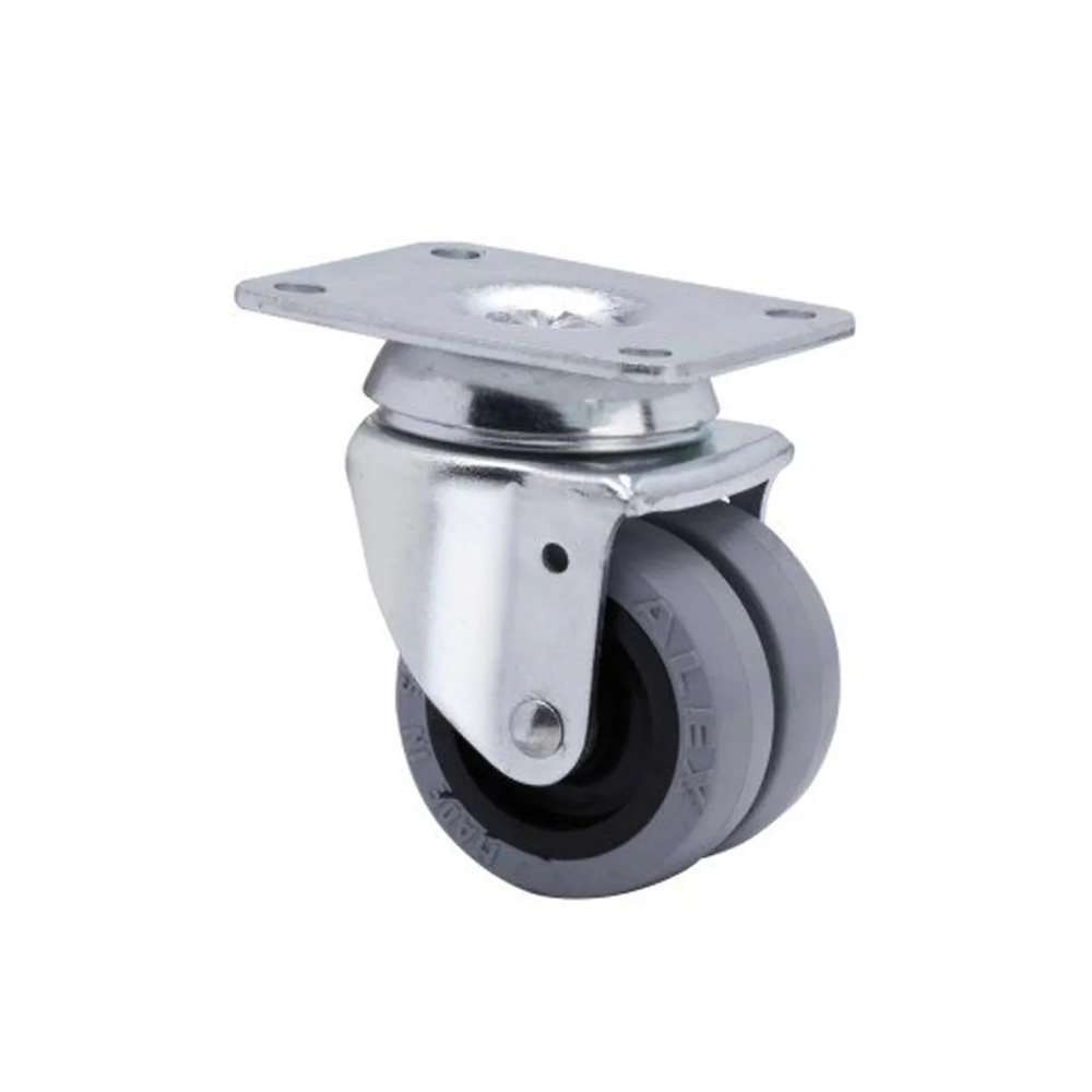 RUEDA SILENCIOSA DE HORQUILLA CON PLETINA, DOBLE RUEDA Y SIN FRENO SERIE IB-PGI GRIS 65 mm 70 x 55 mm 40 mm GOMA/ACERO SIN FRENO 30 kg 50 KG 50 MM 70 x 55 mm 78 mm GOMA/ACERO GRIS SIN FRENO 