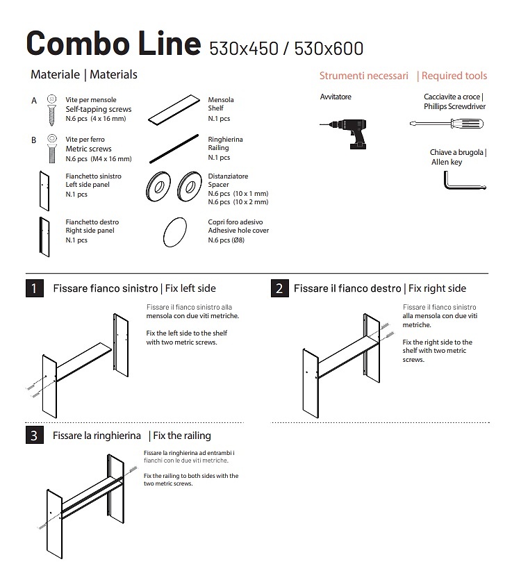 SISTEMA COMBO LINE SOPORTE ESTANTES ACCESORIOS NEGRO MATE 