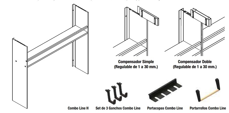 SISTEMA COMBO LINE SOPORTE ESTANTES ACCESORIOS NEGRO MATE 