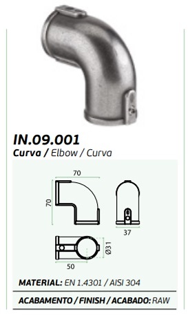 SISTEMA MODULAR CONECTORES CONNECT SYSTEMS PLUMBING ACERO INOX ACABADO RAW CODO 70X70MM 