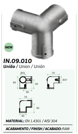 SISTEMA MODULAR CONECTORES CONNECT SYSTEMS PLUMBING ACERO INOX ACABADO RAW CONECTOR 3 VIAS 69x70 MM 