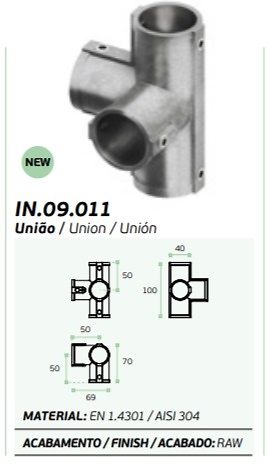 SISTEMA MODULAR CONECTORES CONNECT SYSTEMS PLUMBING ACERO INOX ACABADO RAW CONECTOR 4 VIAS 69x100 MM 