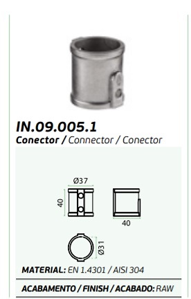 SISTEMA MODULAR CONECTORES CONNECT SYSTEMS PLUMBING ACERO INOX ACABADO RAW CONECTOR 40x40 MM 