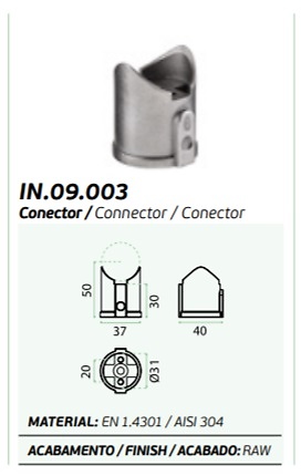 SISTEMA MODULAR CONECTORES CONNECT SYSTEMS PLUMBING ACERO INOX ACABADO RAW CONECTOR 50X40MM 