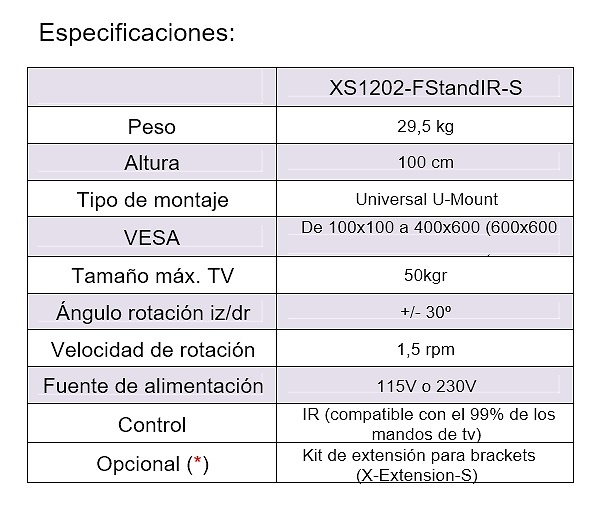 SOPORTE TV PIE GIRO MOTORIZADO XS1202-FSTANDIR-S 