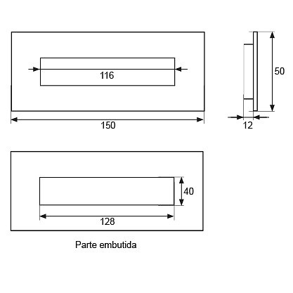 TIRADOR EMBUTIR RECTANGULAR TE08 150x50mm 