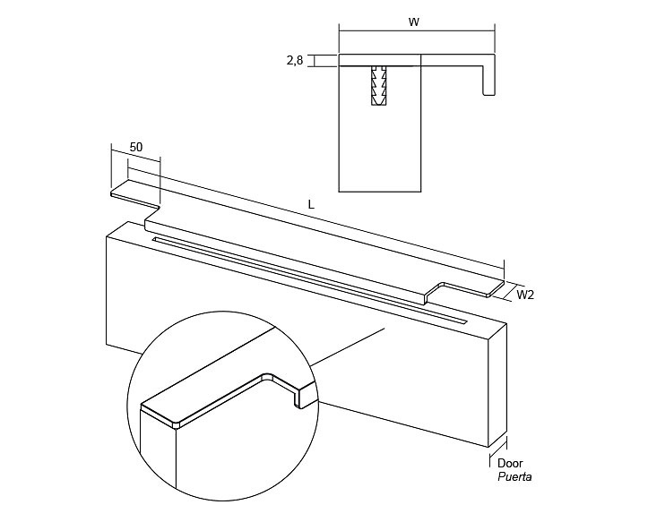TIRADOR GOLA LINEAR PESTAÑA ALUMINIO EFECTO INOX 