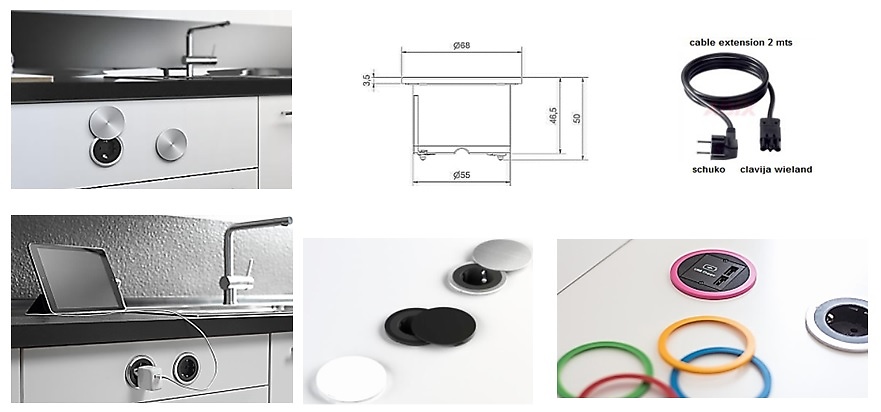 TOMA DE ENCHUFE Y USB PIX COLOURS con aros intercambiables 
