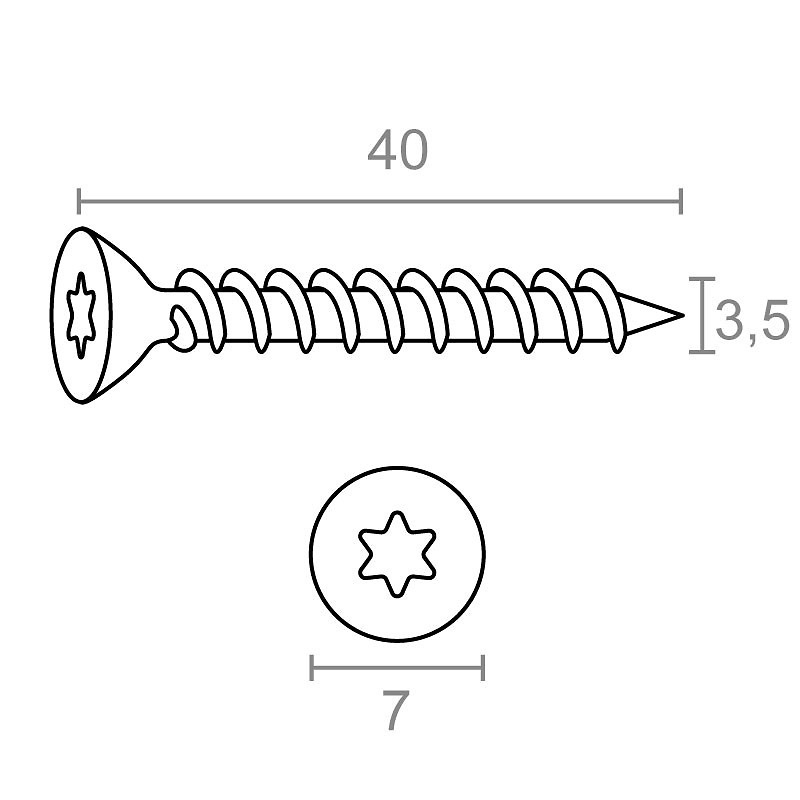 TORNILLO CABEZA PLANA TORX TRN18 NEGRO 3,5 mm NEGRO 40 MM ACERO 200 20 3,5 mm 40 MM ACERO NEGRO 