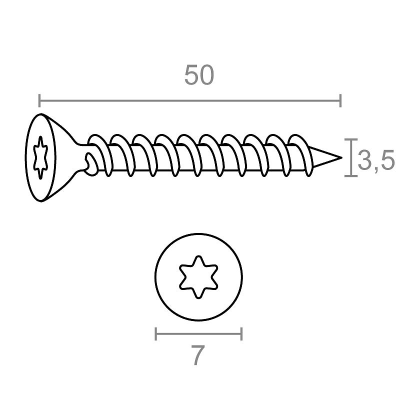 TORNILLO CABEZA PLANA TORX TRN18 NEGRO 3,5 mm NEGRO 50MM ACERO 200 20 3,5 mm 50MM ACERO NEGRO 
