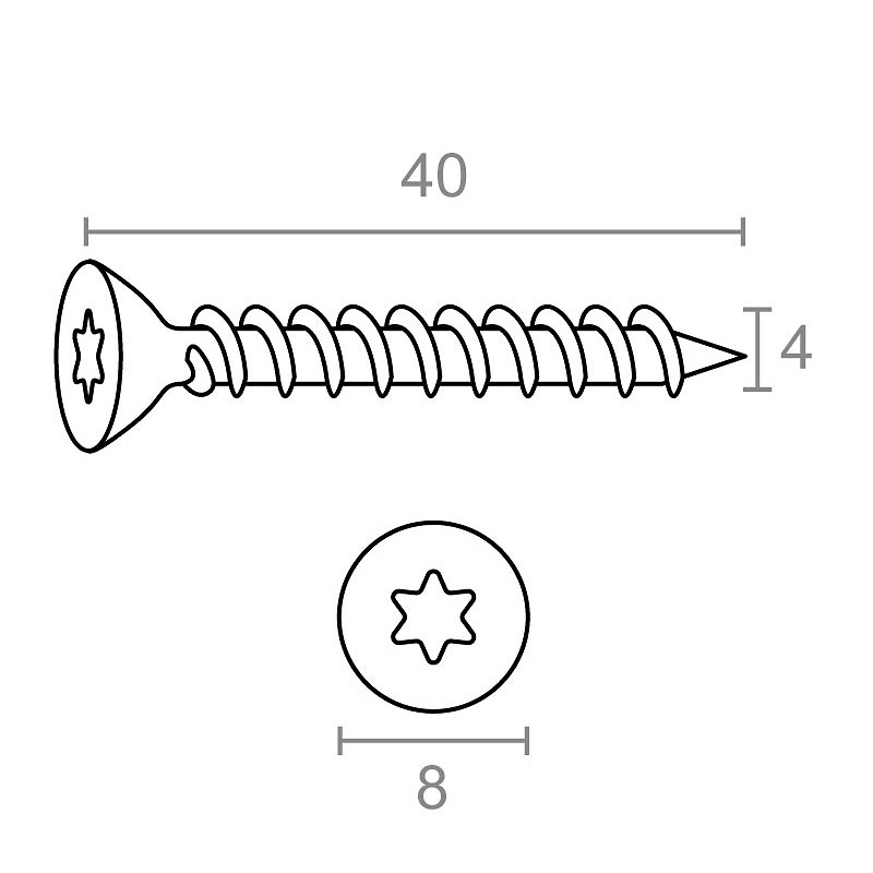 TORNILLO CABEZA PLANA TORX TRN18 NEGRO 4 mm NEGRO 40 MM ACERO 200 20 40 MM 4 mm ACERO NEGRO 