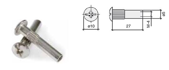 TORNILLO DE UNION Y TUBO CON CABEZA M-4 NIQUELADO ACERO 5x27 mm 100unid 