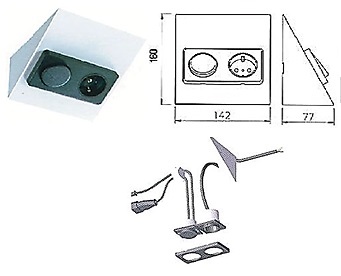 TRAPEZOIDE SISTEMA ENCHUFES Y TOMAS CORRIENTE BAJO MUEBLE ACERO INOX INOX/NEGRO INTERRUPTOR+ENCHUFE 