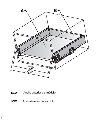 TRASERA Y FONDO MELAMINA GRIS 16 MM PARA CAJON PARED ANGULO 