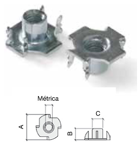 TUERCA PARA CLAVAR 4 PUAS ZINCADO ACERO 17x8x6,25 mm M5 MM 100unid 100unid 19x9x7,5 M6 MM ACERO ZINCADO 100unid 22,5x11x9,75 M8 MM ACERO ZINCADO 100unid M10 MM 25x12,5x12 mm ACERO ZINCADO 