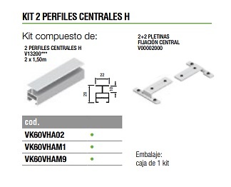 VOLARE V60 ADAPTA KIT 2 o 3 PUERTAS SUSPENDIDAS ALUMINIO PLATA MATE KIT 2 PERFILES 