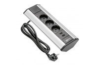 REGLETA ANGULAR PARA MESA DE TRABAJO 3X SCHUKO, 2XUSB 2,1A 5V (PLATA)
