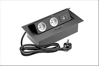 REGLETA PARA MESA DE TRABAJO 2X TOMAS CON TIERRA, 2XUSB, CABLE DE ALIMENTACIÓN CON ENCHUFE, NEGRO