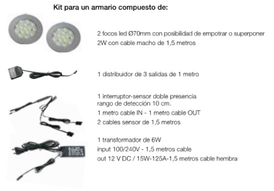 KIT COMPLETO 2 FOCOS LED EMPOTRAR-SUPERPONER CON 2 SENSORES DE APERTURA 