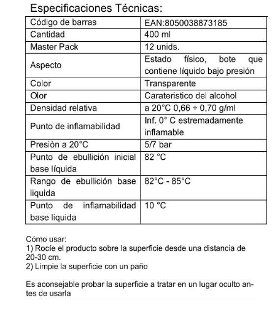 SPRAY ALCOHOL ISOPROPILICO 400ML. 